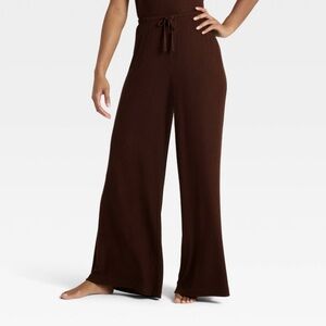 Women's Cozy Ribbed Wide Leg Pants - Auden™ Brown Size Medium